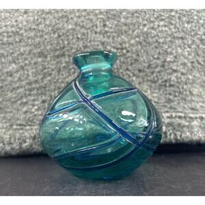 Fused Bottle Art Glass Green and Blue Vintage